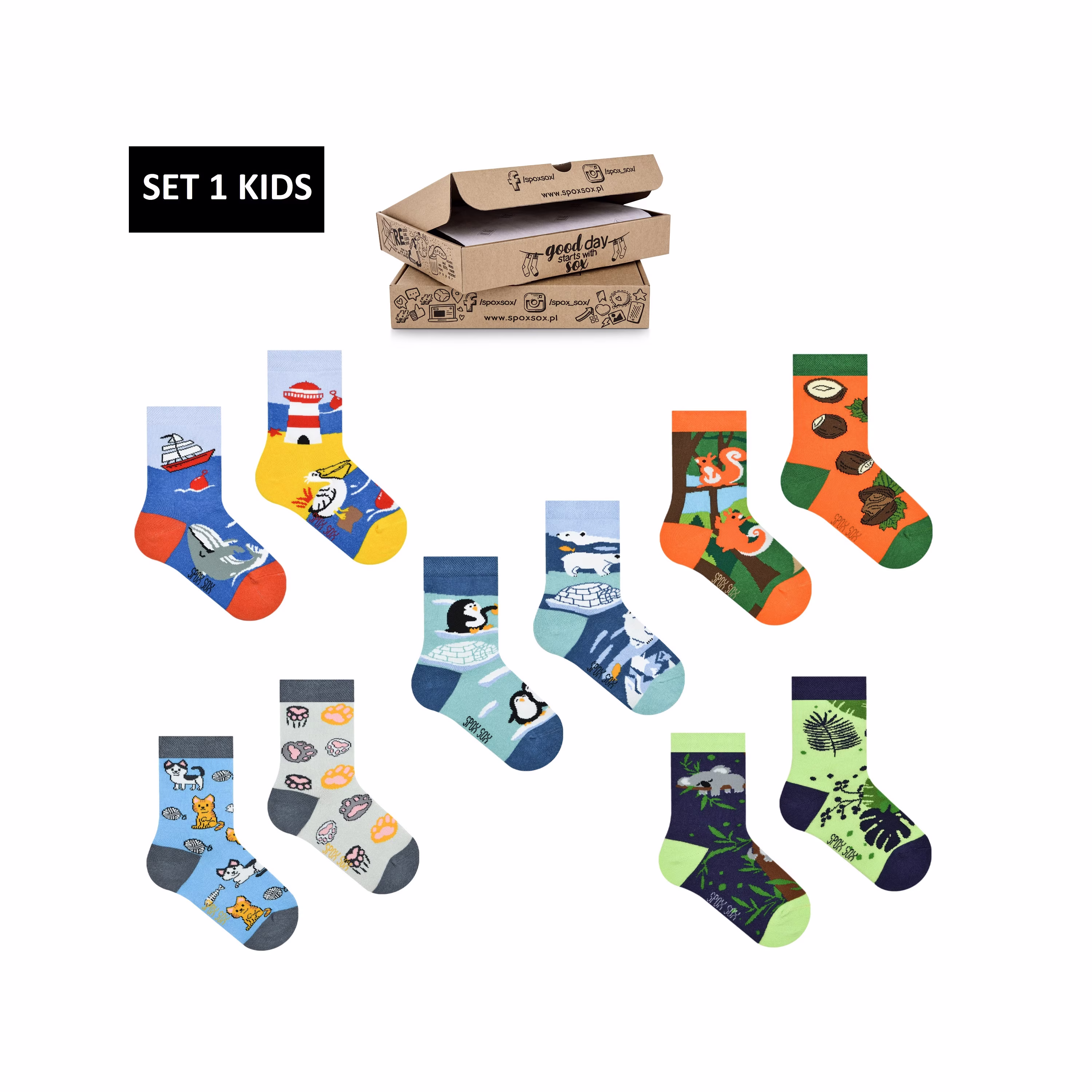 Kids Socks Set 1 Nature | Set Of Colorful in The Box Pack Cool Casual Mismatched Funny For Gift
