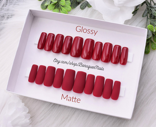 Raspberry Red Press On Nails Love Gel Matte Or Glossy Berry Fake False Nails, Glue Set, Acrylic