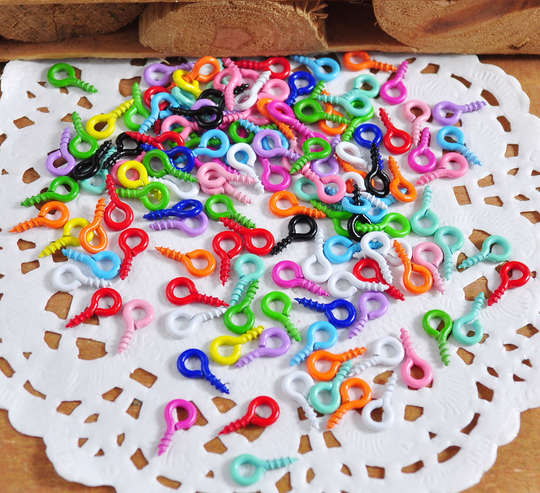 Colored Eye Hook Screw, Mixed Color Screw Bails Pins Hooks, 200Pcs Colorful 4mm Connectors, Jewelry Accessories