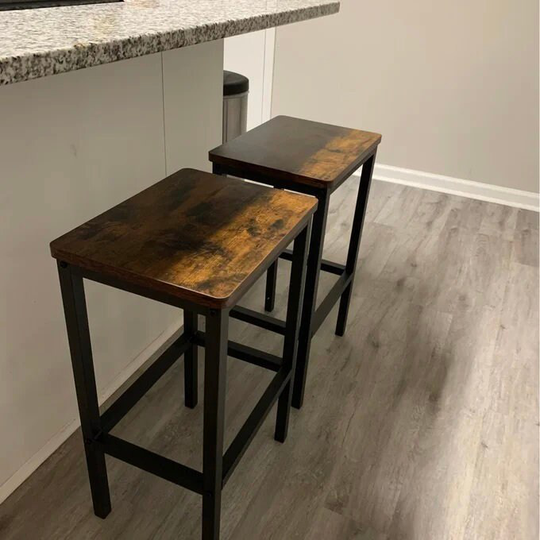 Set Of 2 Bar Chairs | Rustic Pieces Stools With Footrest Breakfast For Living Room Kitchen Party