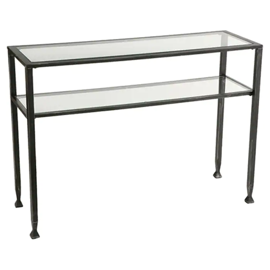 Metal Glass Top Sofa Table Occasional Console Table with Shelf - 30" H x 42" W x 14" D