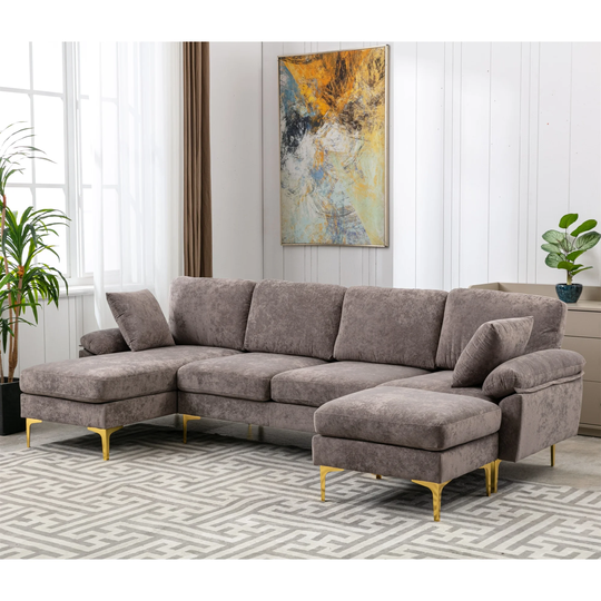 Sectional Sofa W/ Ottoman, Living Room Sofa White/ Grey/ Black/ Purple