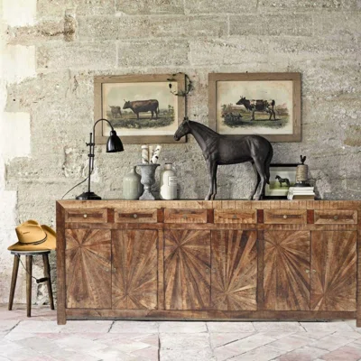 97 Inch Jumbo Reclaimed Wood Dining Room Server Sideboard Sunburst Design