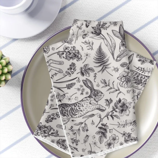 Rabbit Table Napkins Vintage Dinner Napkins Set Of 4 Hare Kitchen Decor Retro Table Decoration Elegant Fabrics Floral Fern