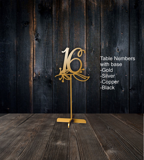 Gold Table Numbers For Wedding | Wood Laser Cut With Base 11" Tall
