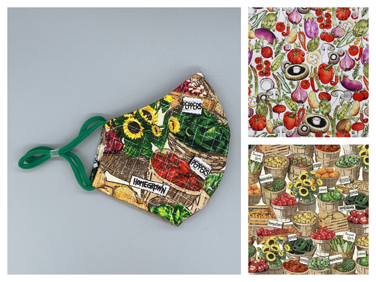 Vegetable, Farmers Market, Veggie Face Mask - Adult, Child, Kid, School, Adjustable, Nose Wire, Cotton, Washable, Handmade, Reusable