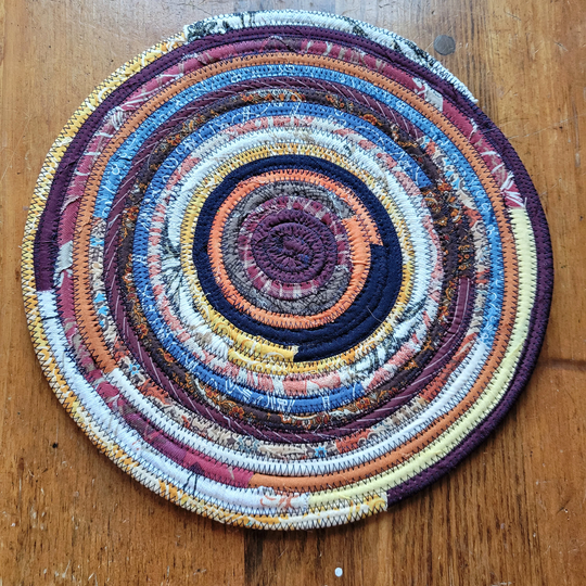 R2S Round Table Mat, 12" Multicolors Orange Browns Blue Bohemian Colors Handmade