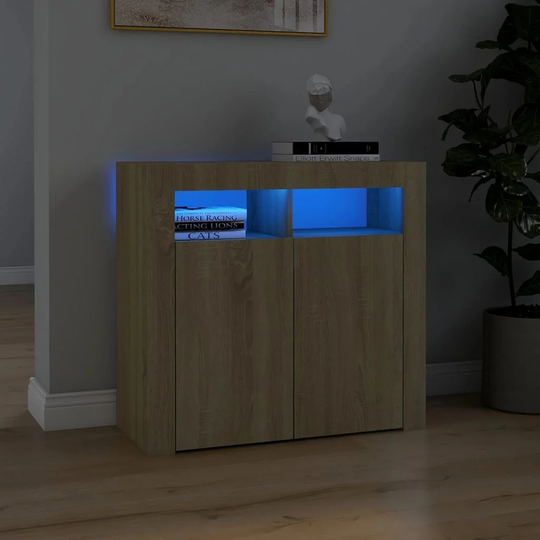 Sideboard with LED Lights Sonoma Oak 31.5"x14"x30"