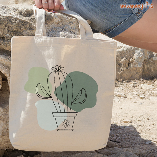 Cactus Sage Green Y2K Tote Bag, Plant Abstract Art 90S Minimalist One Line Bag