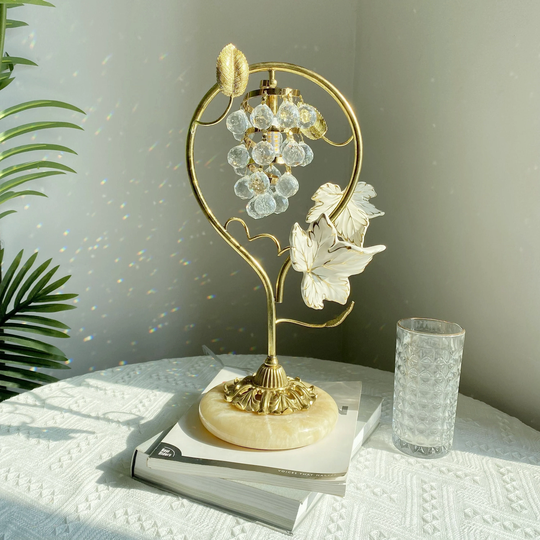 Clear Grape Crystal Table Lamp - Sun Catcher Rainbow Maker Desk Decor Made With Brass & Stone Cute Bedside Unique Gift For Her