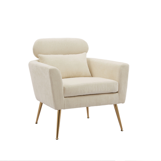 Chenille Chair Armchair Upholstered Sofa Chair Metal Leg Throw Pillow
