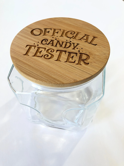 Glass Candy Jar/storage Laser Engraved With Official Tester On Wood Lid