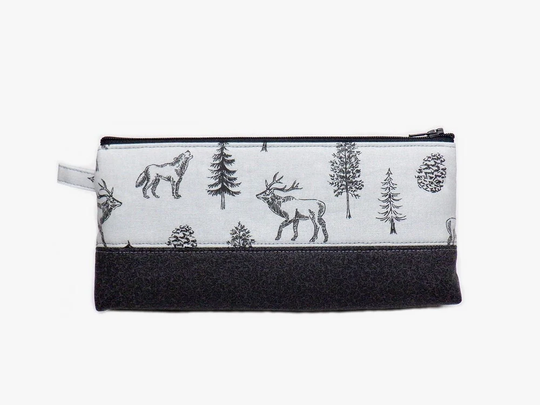Tall Pencil Case, Back To School, Student Supplies, Standing Large Pouch, Forest Animals Moose Wolf Deer
