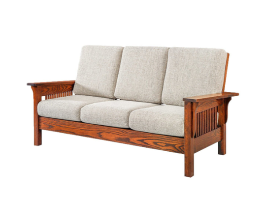 Dutchcrafters 77" Leah Mission Sofa With Light Gray Fabric Cushions, Oak Michael's Cherry Stain - Amish Made in America