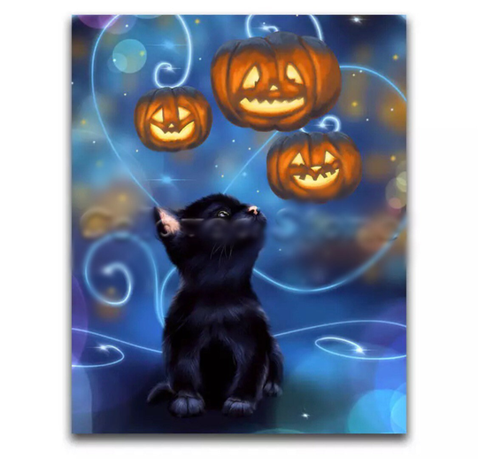 Us Shipping, 20x25cm Halloween Black Cat, Pumpkins, Diamond Painting Kit. Square Drills, Full Drill