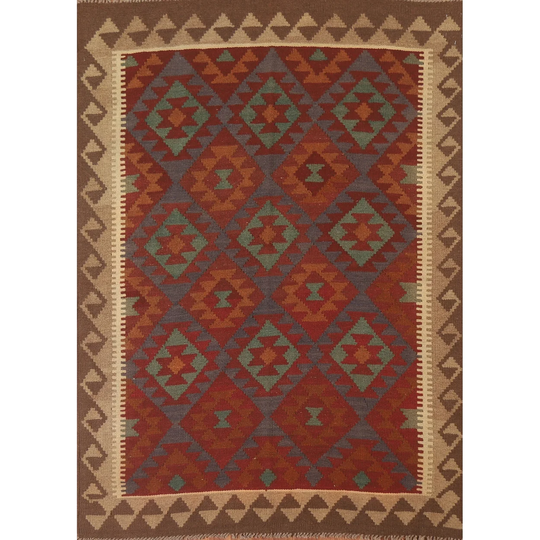 Multi-Color Kilim Area Rug Hand-woven Oriental Wool Carpet - 4'11" x 6'6"