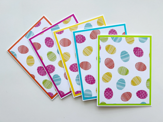 Easter Cards With Colorful Eggs, Set Of 5, Spring Greeting