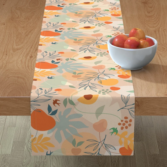 Boho Fruit Table Runner - My Apricot Tree By Mil Papeles Peach Summer Garden Cotton Sateen Spoonflower