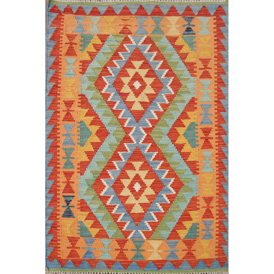 Southwestern Kilim Rug Multi-Color Flatweave Wool Carpet - 2'9" x 4'0"