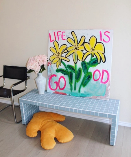 Matte Sky Blue Tiled Coffee Table