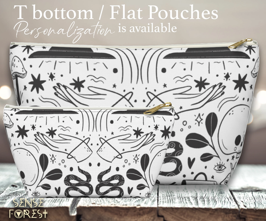 White Mystical Kawaii Goth Accessories Pouch Minimal Witchy Art T/Flat Travel Makeup Toiletry Bag, Pencil Zipper Pouch, Organizer