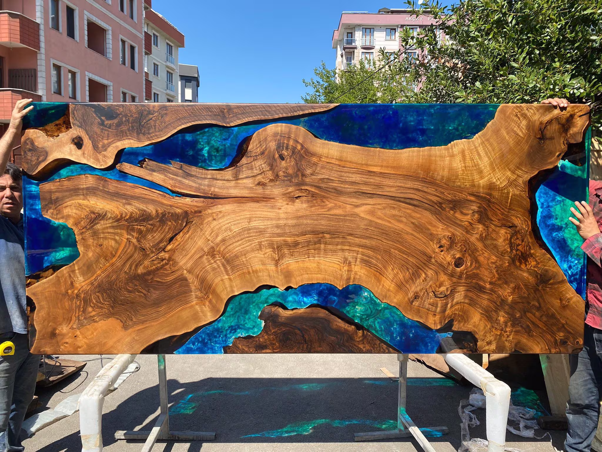 Walnut Dining Table, Epoxy Resin Custom 103" X 45" Blue, Turquoise, Green For Kathleen 2