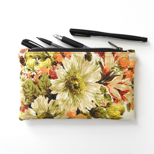 Floral Pencil Case, Medium Zipper Pouch, Vintage Fabric