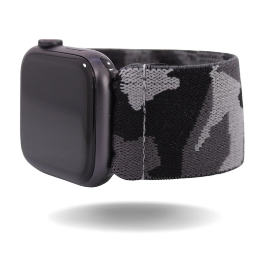 Elastic Watch Band For Apple - All Series | Models 1 8, Se, Ultra Extra Wide Grey Camo | Handmade Stretchy Comfy Strap