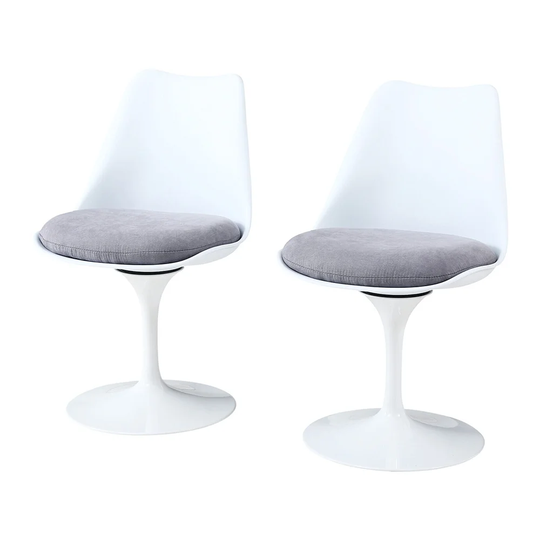 Set of 2 Dining Chairs Leather Upholstered Fabric Mid Century Grey - 17x32