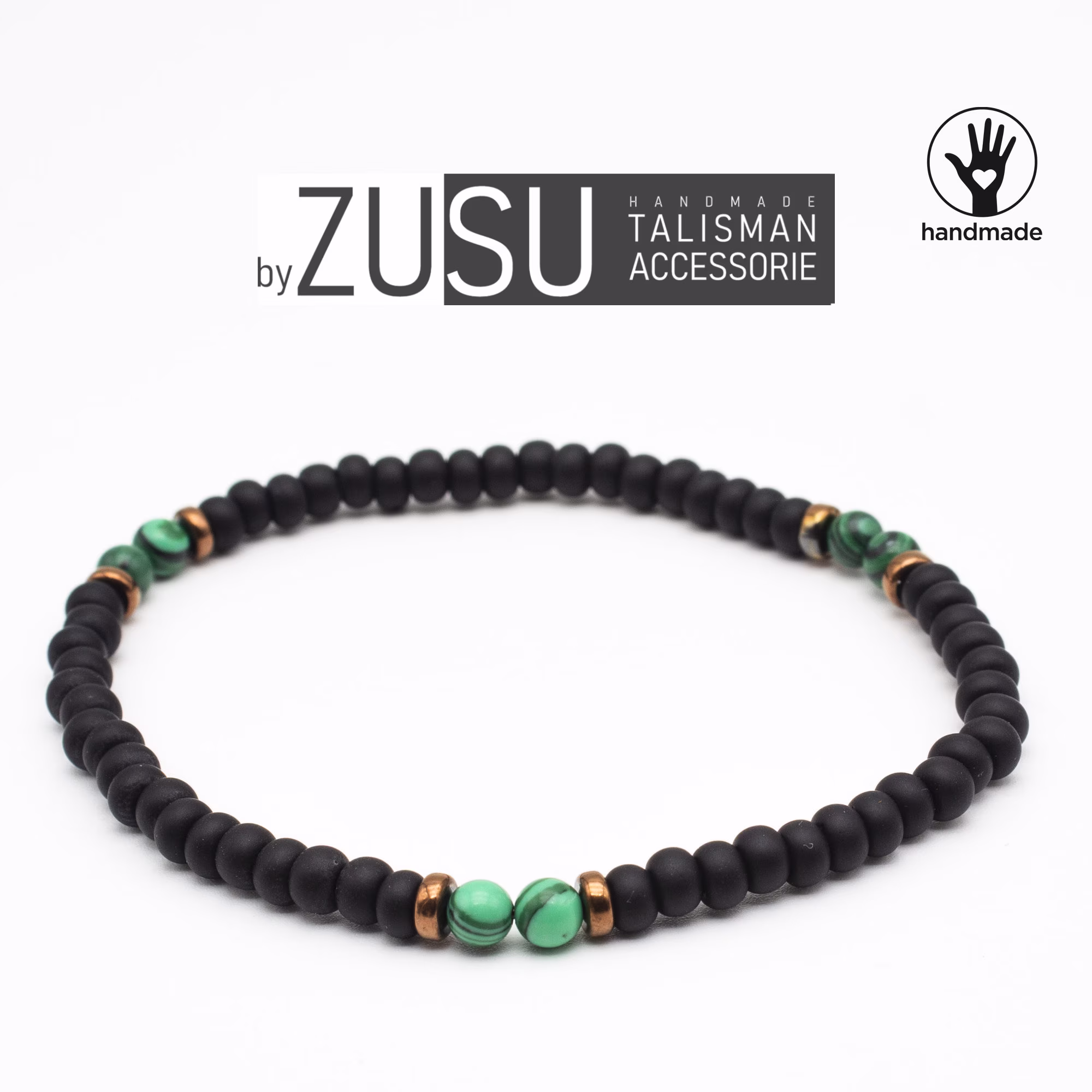 Malachite Minimalist Bracelet With Matte Black Beads, Mens Bracelet, Womens April & May Birthstone Gift For Him