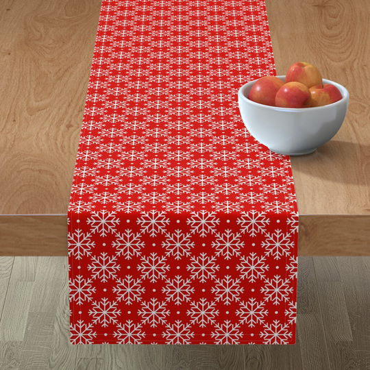 Red Snowflakes Table Runner - Christmas By Kathrinlegg & White Festive Season Cotton Sateen Spoonflower