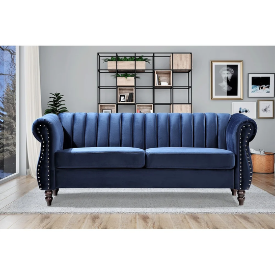 US Pride Charlot Rolled Arm Velvet Chesterfield-inspired Sofa