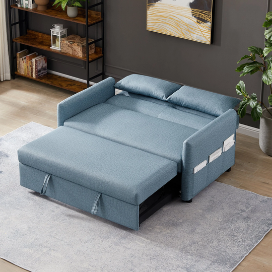 Modern Convertible Reclining Full Size Pull Out Faux Leather Sleeper Sofa Bed
