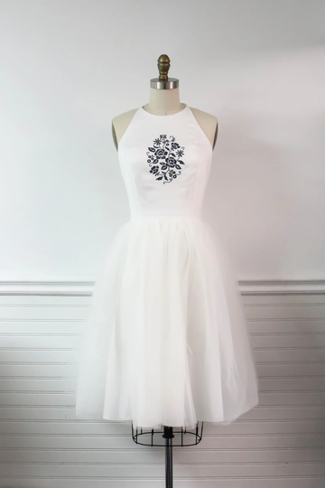 Embroidered Floral Tulle Halter Dress, Cocktail Prom Reception Nye Embroidery, Wedding Dress