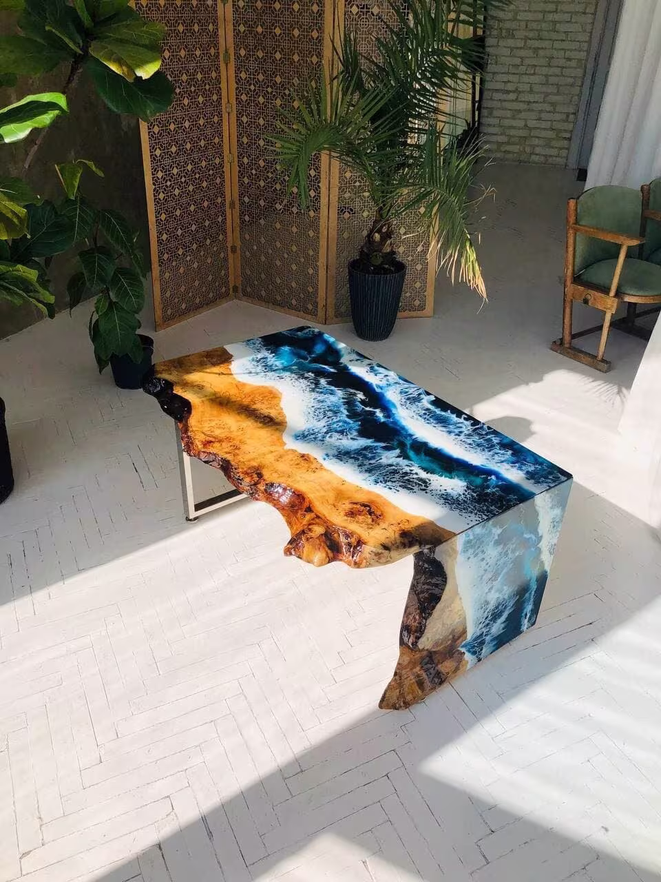 Ocean Epoxy Table, Waterfall Resin Table Top, River Art, Center Living Room Furniture, Tables