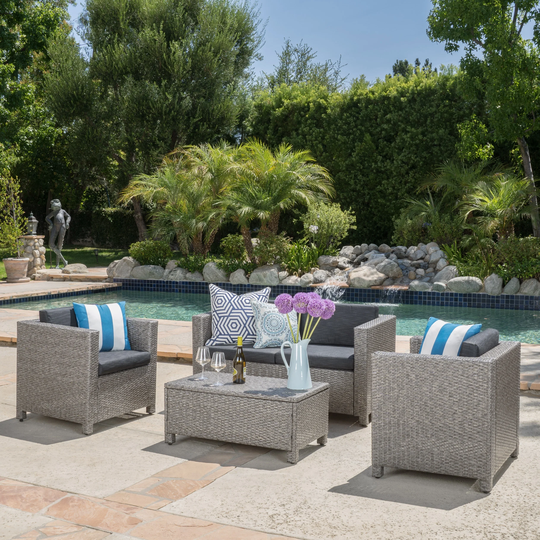 4pc Outdoor Wicker Sofa Set with Cushions