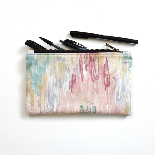 Pastel Pencil Case, Medium Zipper Pouch, Vintage Fabric