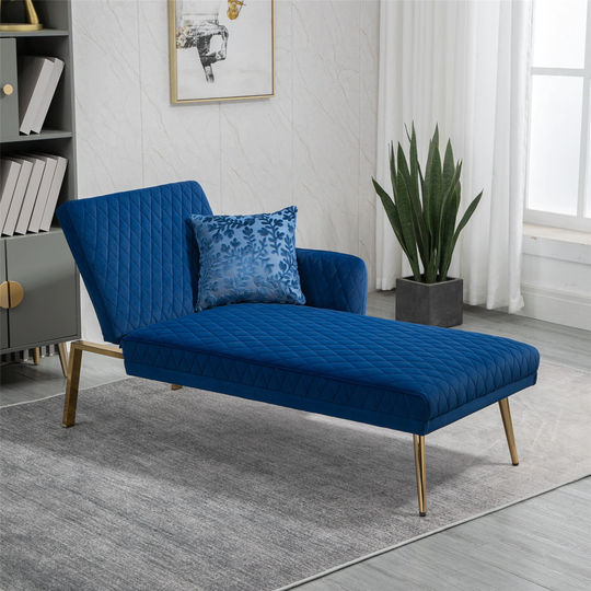 66.14" Tufted Chaise Lounge Sofa Living Room Velvet Upholstered Sofa Accent Sofa with Adjustable Headrest and Metal Feet