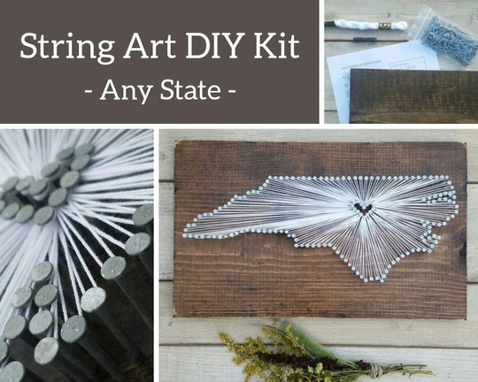 Diy North Carolina String Art Kit, State String Nail Art, Rustic Wood Wall Nc Love, Home, 9x13