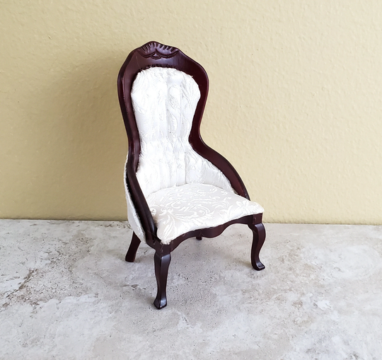 Dollhouse Miniature Gentlemen's Chair Victorian White Mahogany Finish 112 Scale Furniture