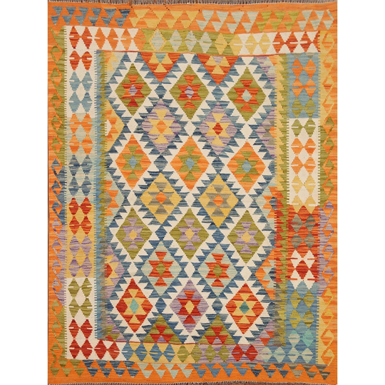 Multi-Color Reversible Kilim Oriental Area Rug Hand-woven Wool Carpet - 5'1"x 6'4"