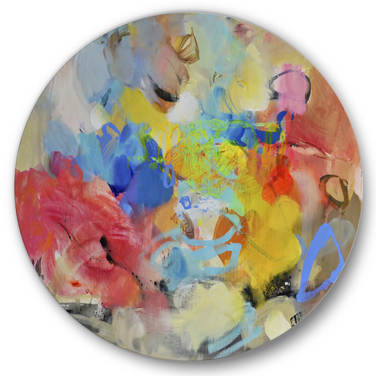 Designart 'Blue And Yellow Color Spatters III' Modern & Contemporary Metal Circle Wall Art