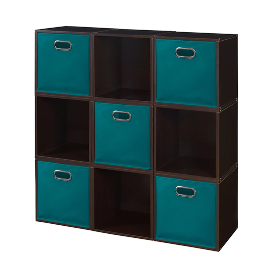 Noble Connect Storage Set - 9 Cubes and 5 Canvas Bins- Truffle/Teal