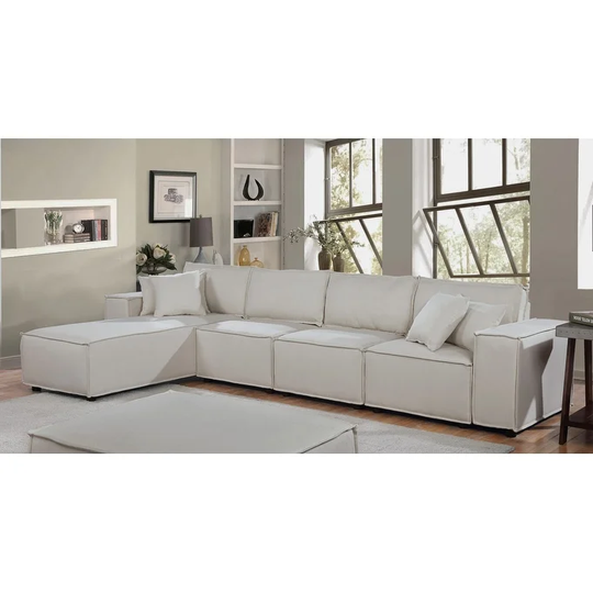 Copper Grove Doetinchem Beige Linen Long Sofa with Reversible Chaise