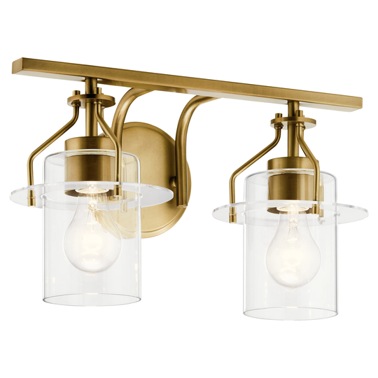 Kichler Lighting Everett 16 in. 2-Light Natural Brass Vanity Light with Clear Glass