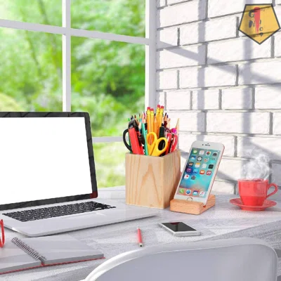 Pen Pencil Holder And Phone Stand, Bamboo Wood Phone Stand,Bamboo Wood Desk Pen Pencil Holder Stand Multi Purpose Use Pencil Cup Pot Desk Organize
