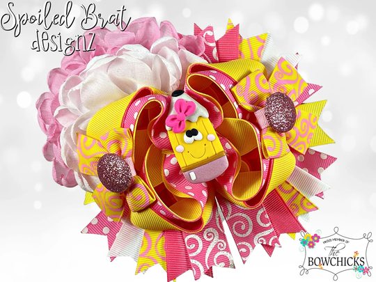 Pencil Cutie Clay Center Ott Stacked Hairbow, Attached To A French Barrette, Perfect For Everyday Wear, Boutique Bow Ready Ship
