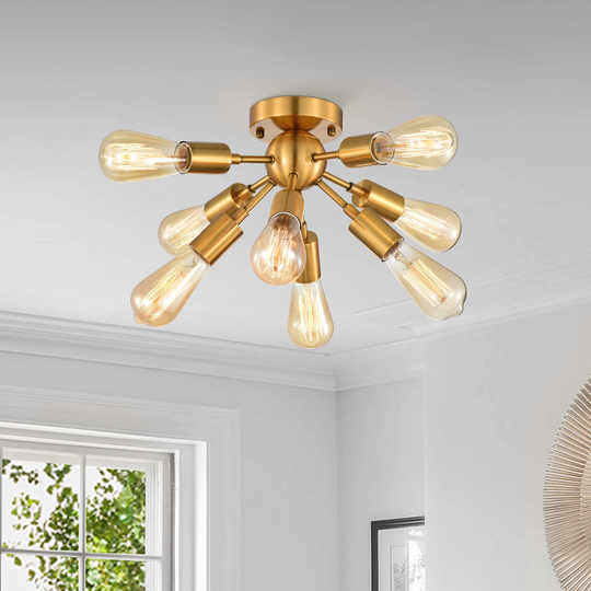 Lorena Sputnik Brushed Brass 8-Light Industrial Flush Mount