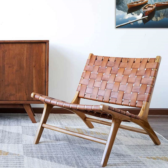 Customized Chair in Wood & Braided Leather From Morocco Armchair Woven Bench Moroccan Wood Chair Make To Order