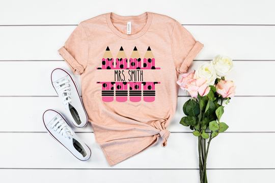 Personalized Custom Teacher Shirt, Back To School Pink Pencil Kindergarten Shirts For Teachers, Shirt For Womens